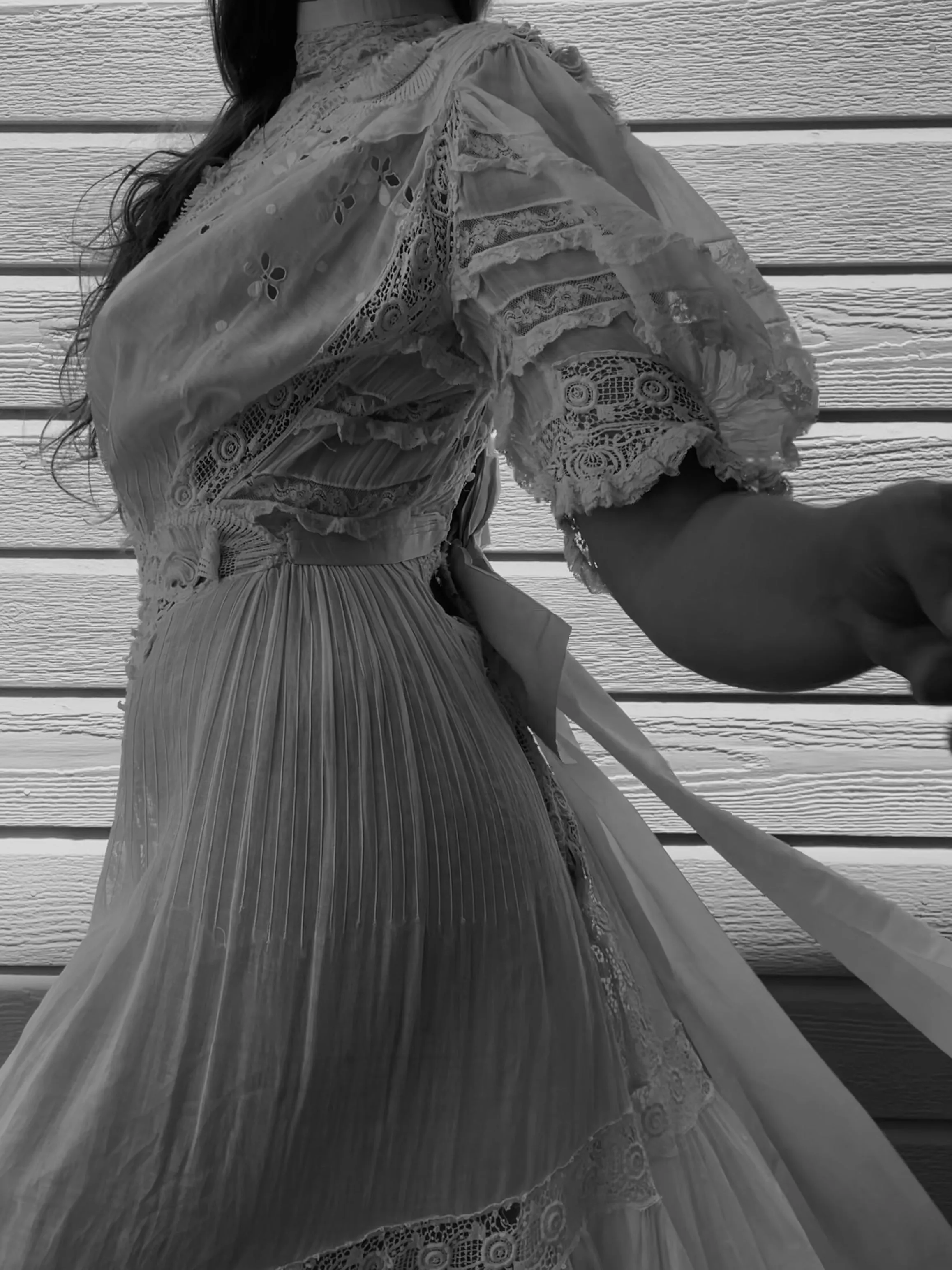 Early 1900s Fine Cotton & Lace High Neck Wedding Dress