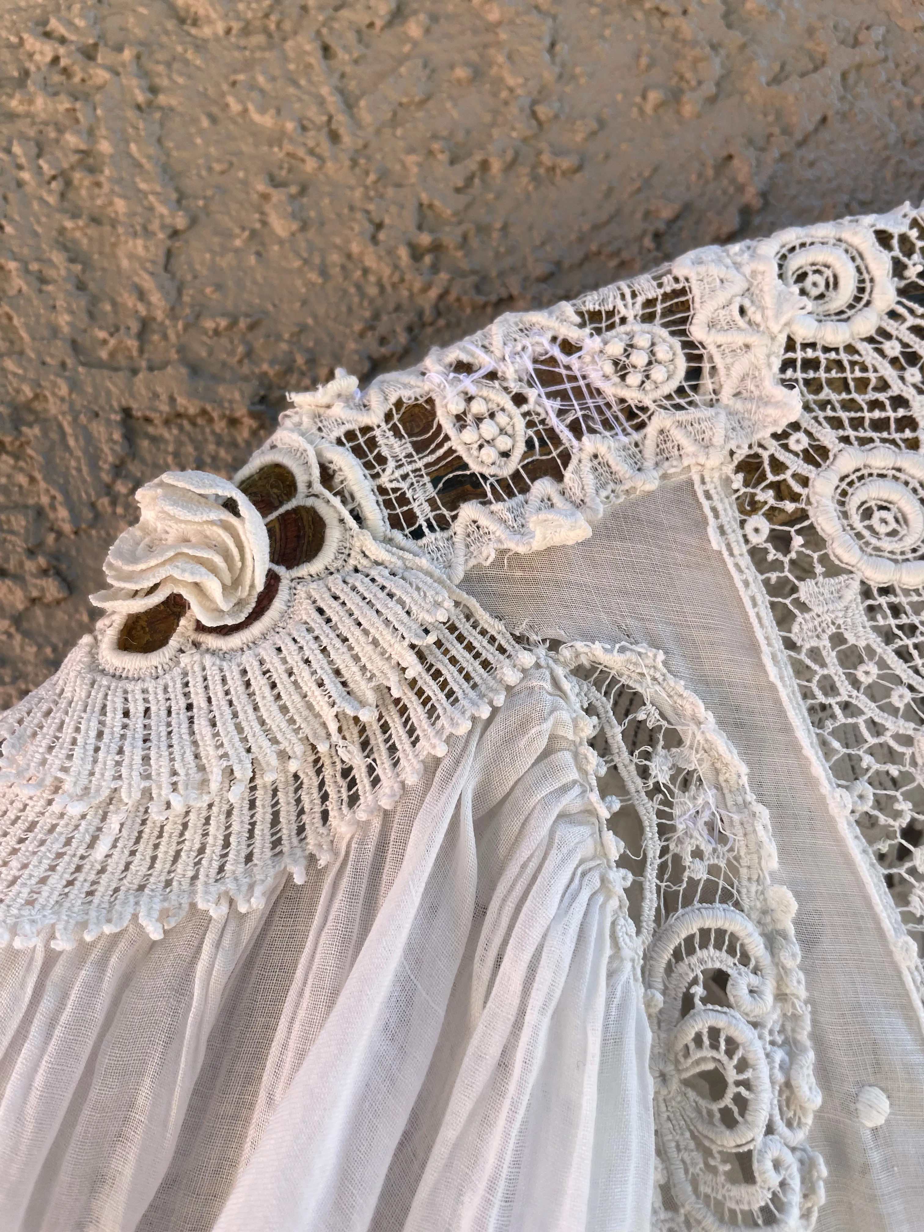 Early 1900s Fine Cotton & Lace High Neck Wedding Dress