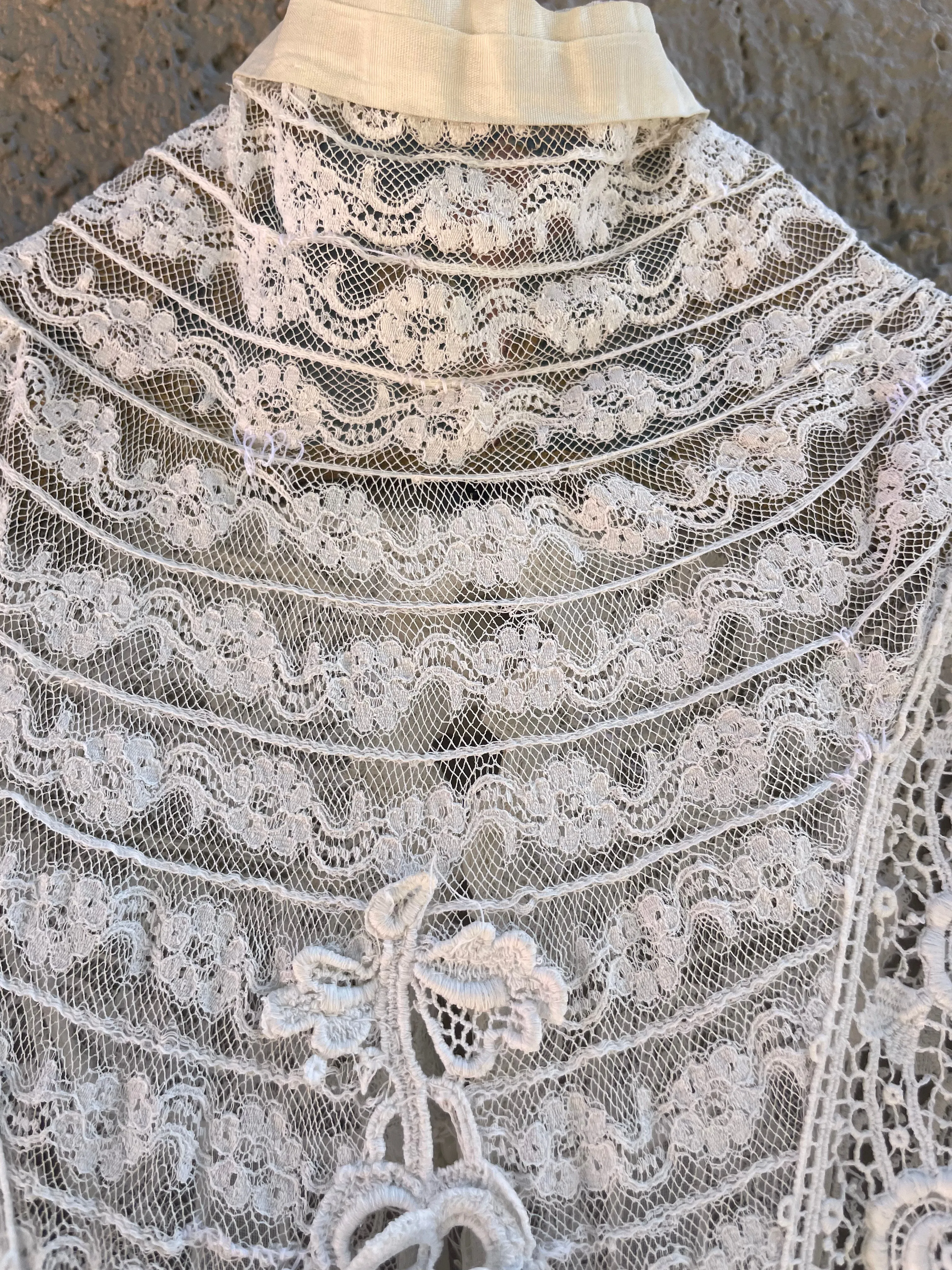 Early 1900s Fine Cotton & Lace High Neck Wedding Dress