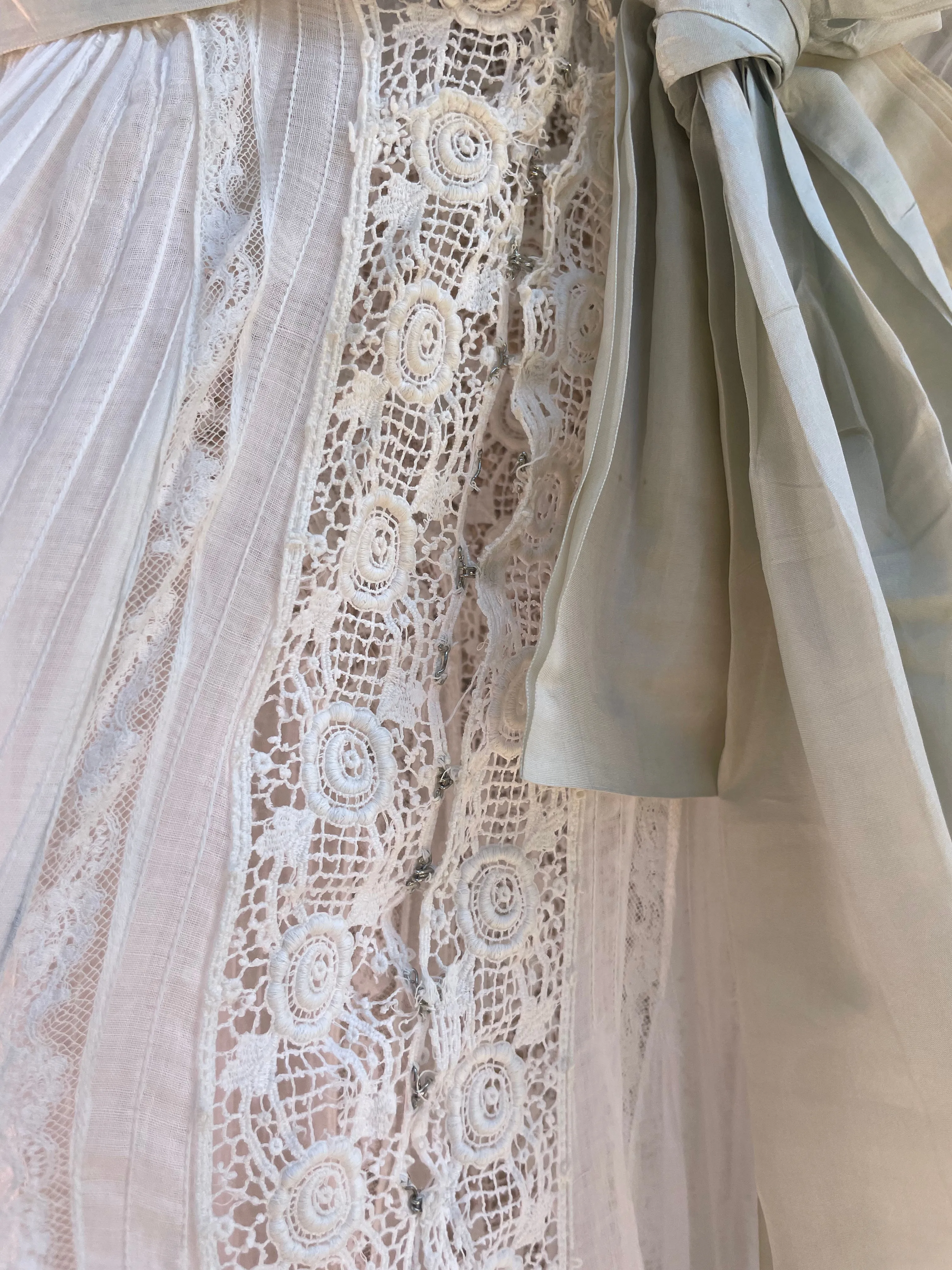 Early 1900s Fine Cotton & Lace High Neck Wedding Dress