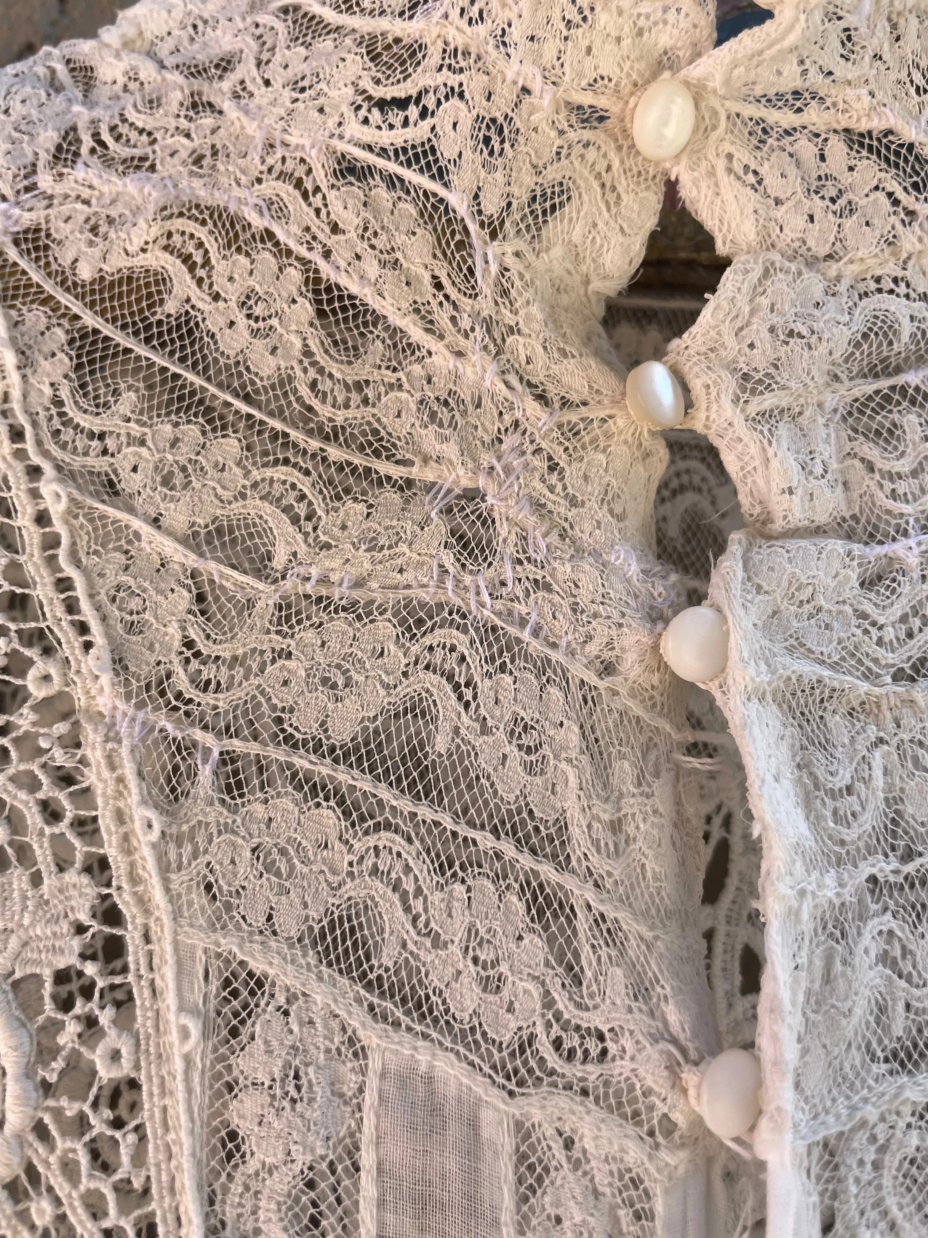 Early 1900s Fine Cotton & Lace High Neck Wedding Dress