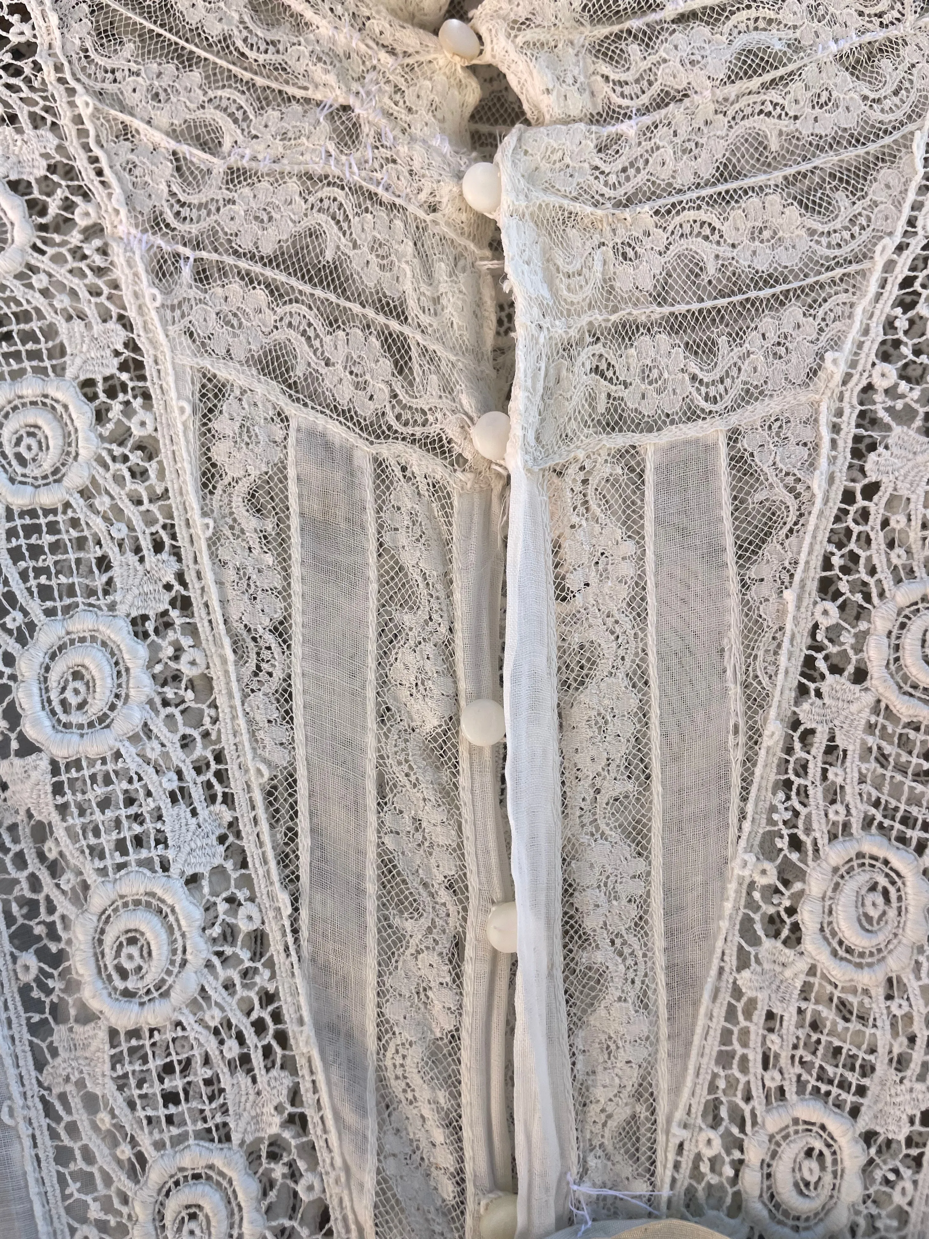 Early 1900s Fine Cotton & Lace High Neck Wedding Dress