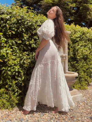 Early 1900s Fine Cotton & Lace High Neck Wedding Dress