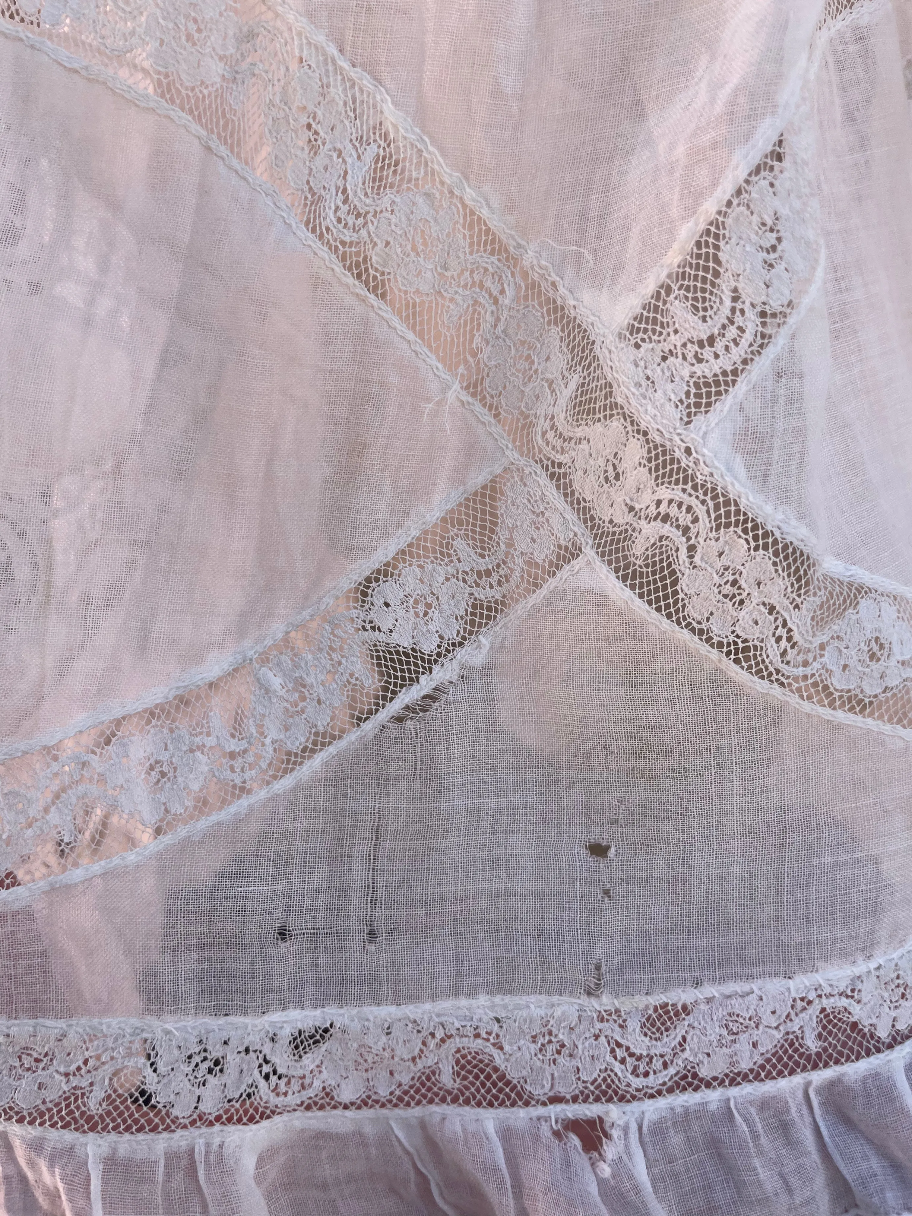 Early 1900s Fine Cotton & Lace High Neck Wedding Dress