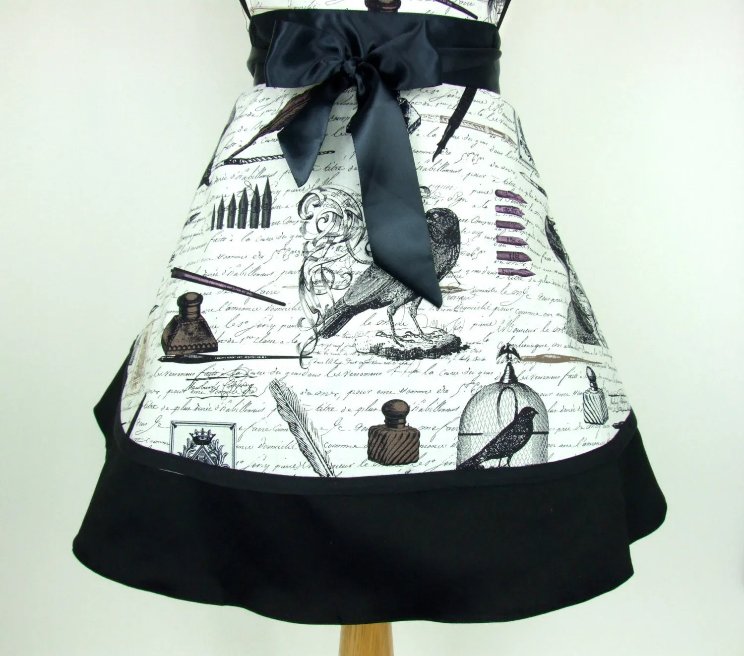 Edgar Allen Poe Inspired Two Skirt Apron / Black and white #A-2TE556
