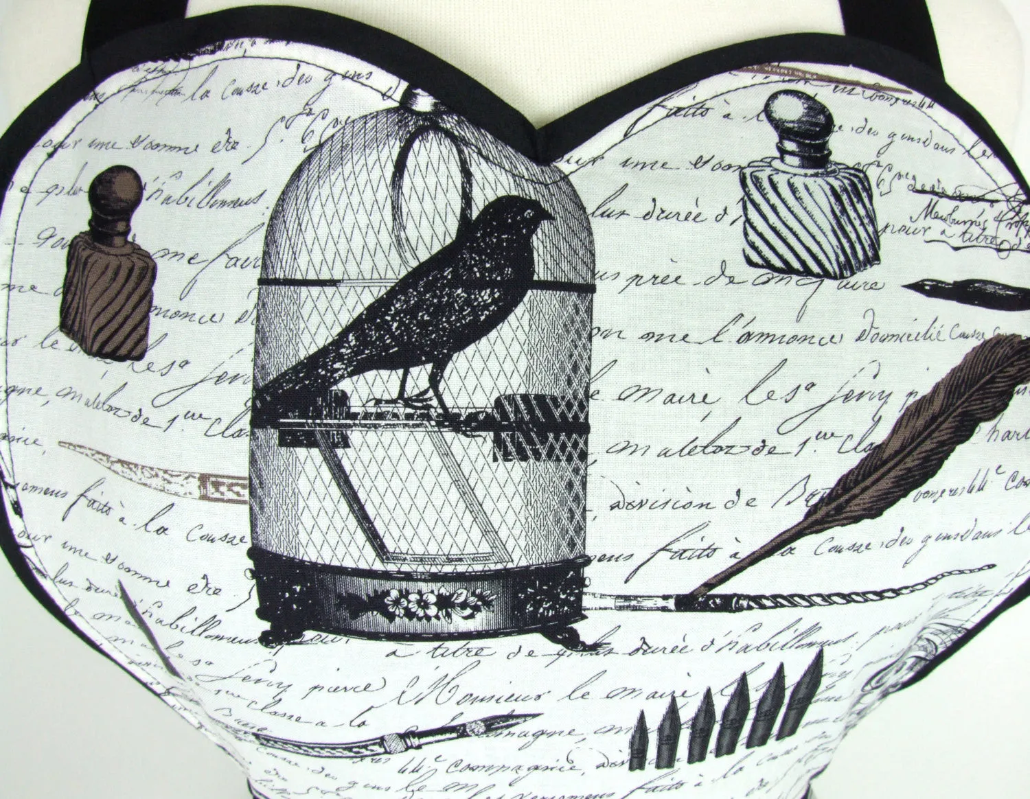 Edgar Allen Poe Inspired Two Skirt Apron / Black and white #A-2TE556