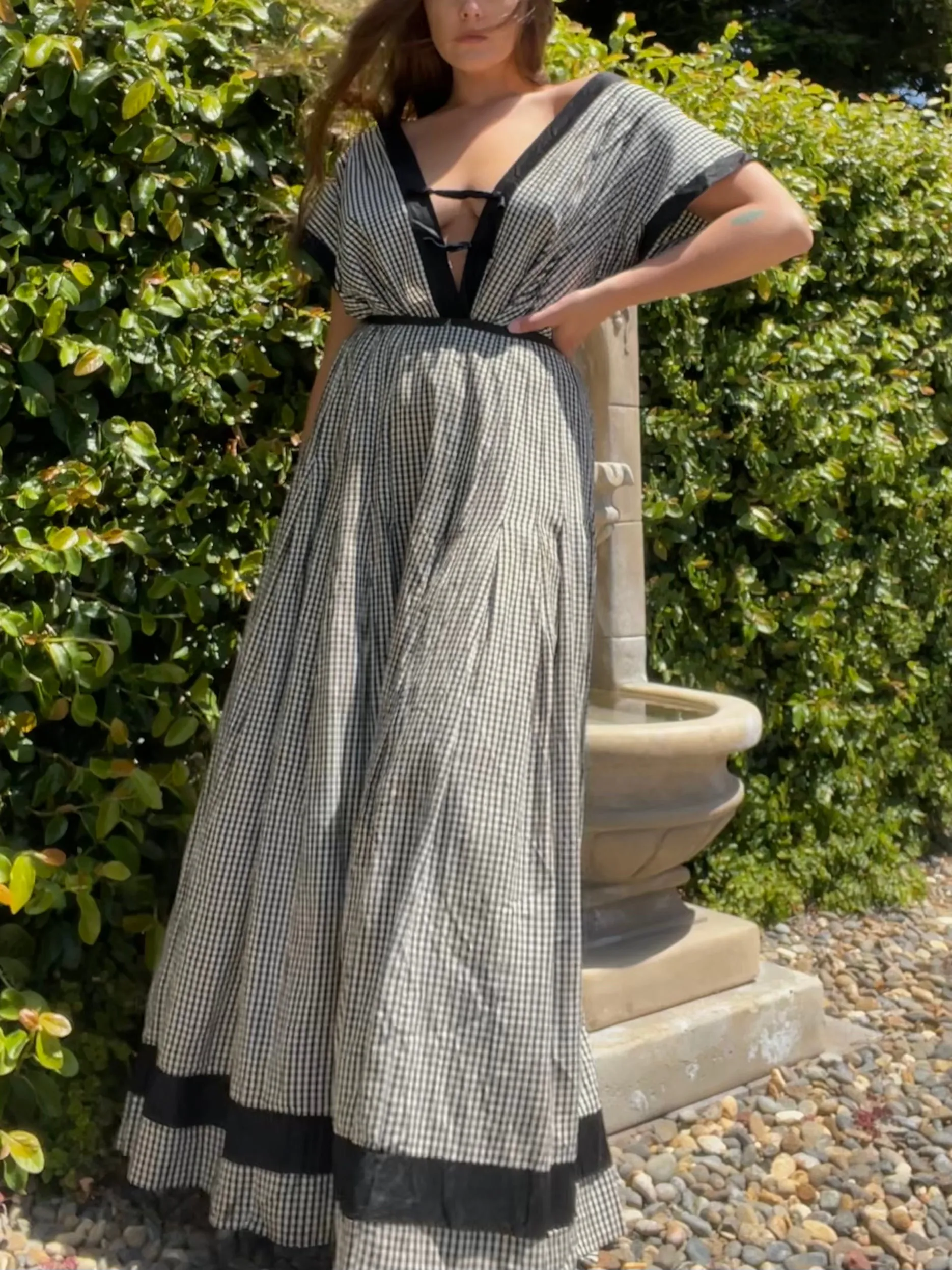 Edwardian Gingham Cotton Keyhole Blouse Skirt Set