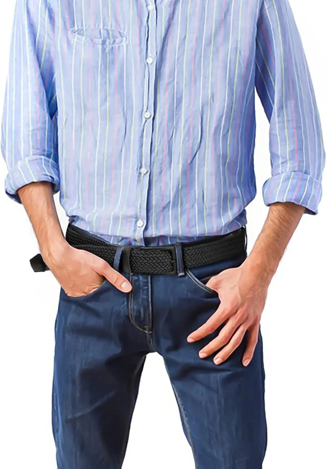 Elastic Braided Mens Belts 1 3/8", Nylon Work Belts for Men