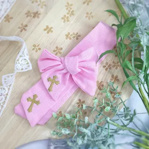 Embroidered Gold Cross Religious Bow Strips