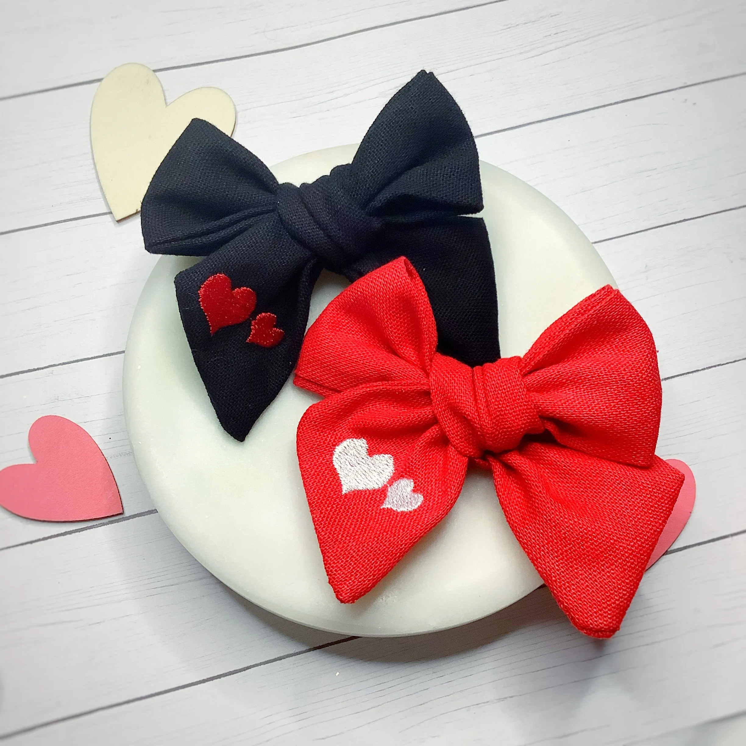 Embroidered Hearts Bow Strip Collection