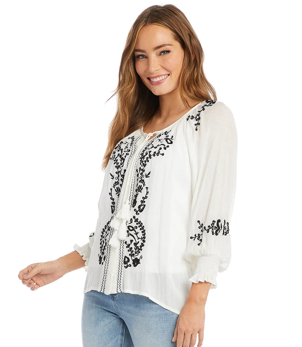 Embroidered Peasant Top