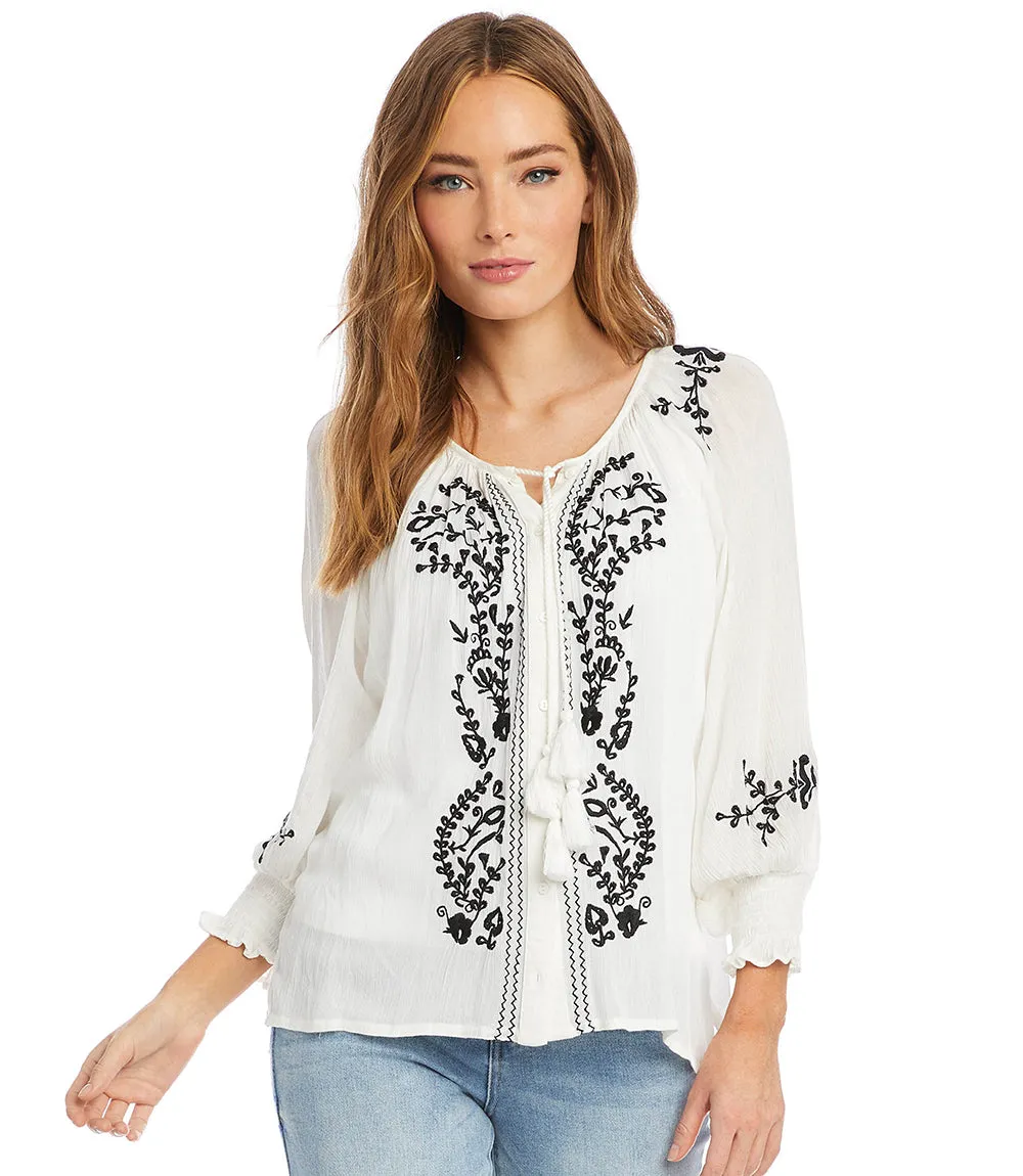 Embroidered Peasant Top