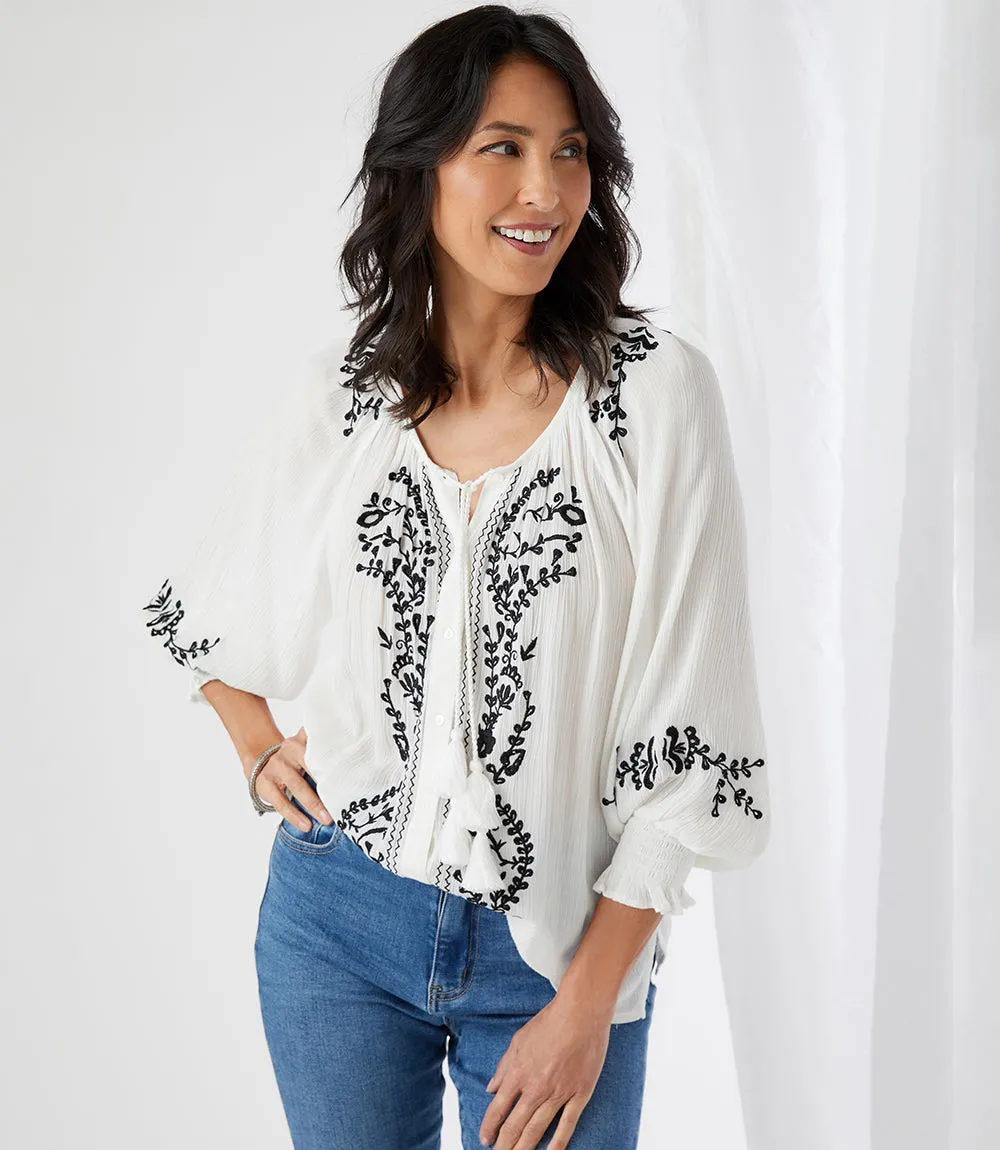 Embroidered Peasant Top
