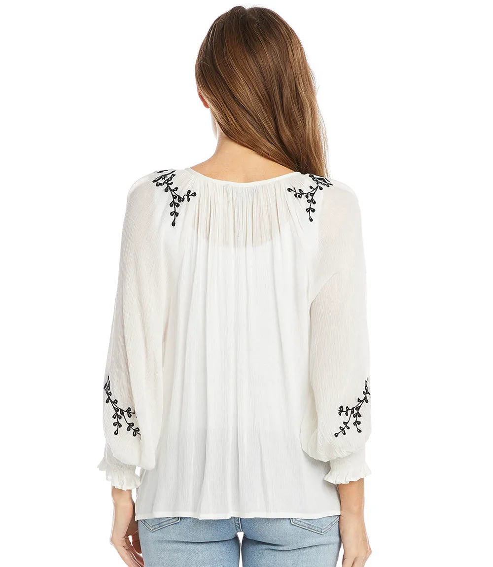 Embroidered Peasant Top