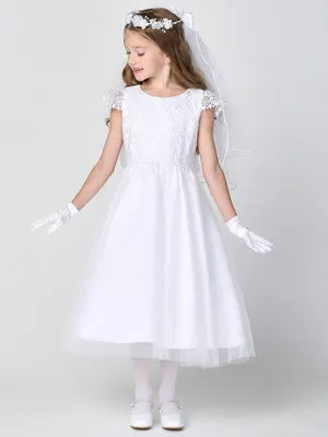 Embroidered Tulle Bodice First Communion Dress with Tulle Skirt - SP189