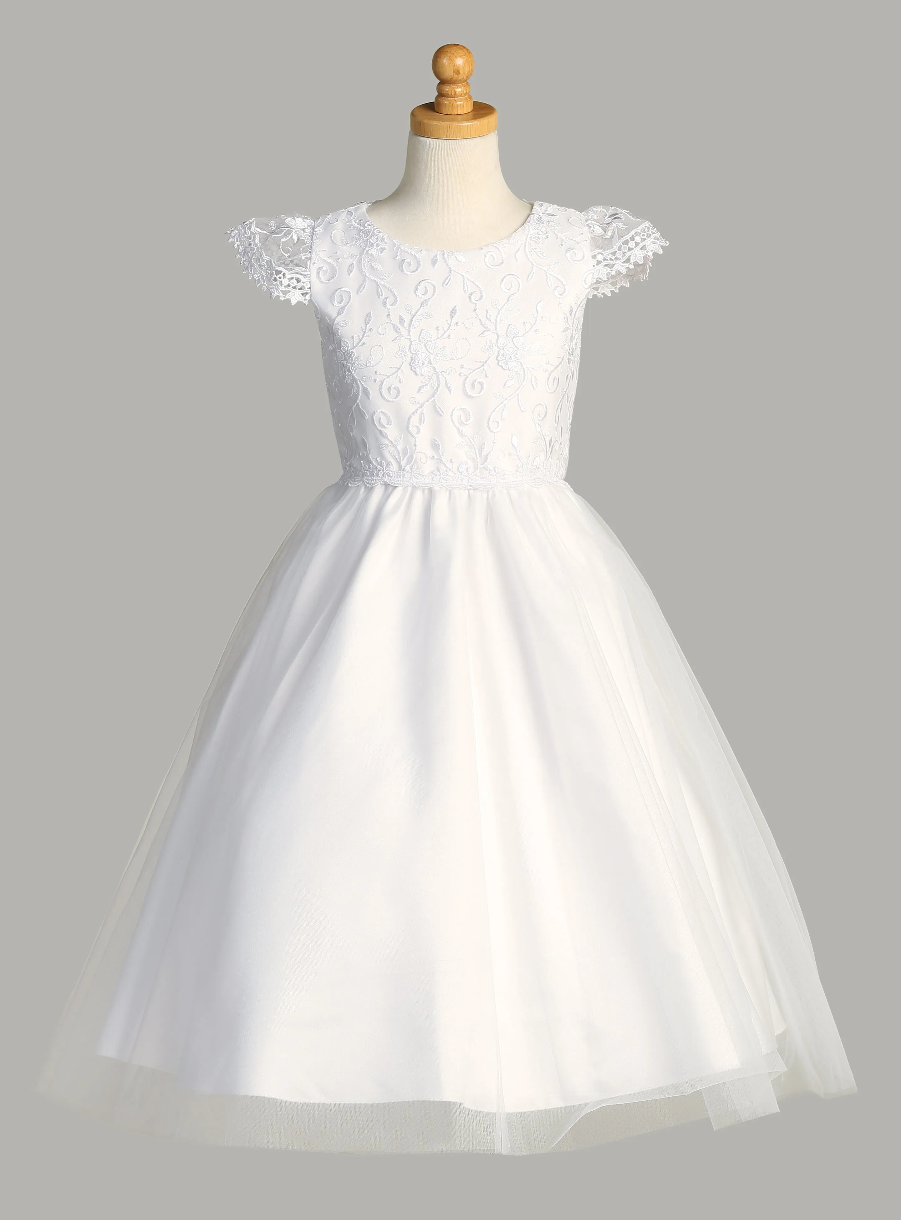 Embroidered Tulle Bodice First Communion Dress with Tulle Skirt - SP189