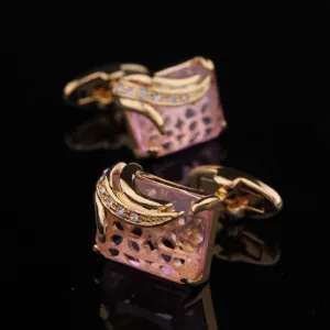 Exclusive Gold   Pink Mens Stainless Steel Squares Cufflinks for Shirt with Box - Hand Crafted