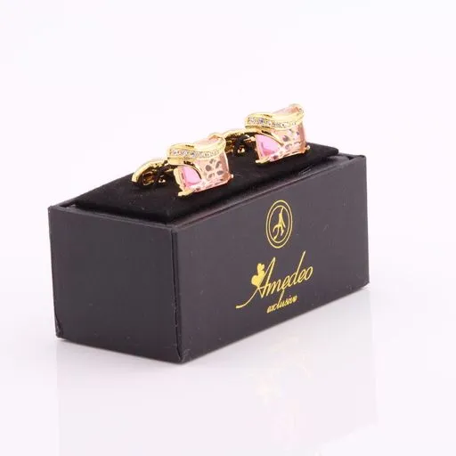 Exclusive Gold   Pink Mens Stainless Steel Squares Cufflinks for Shirt with Box - Hand Crafted