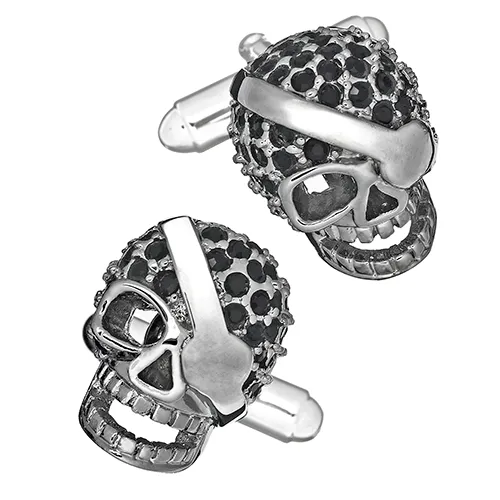 Eye Patch Skull Cufflinks with Crystal Accents