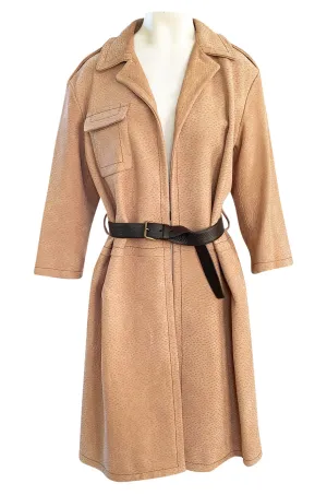 Fall 2003 Prada Runway Documented Ostrich Textured Suede Leather Coat w Belt