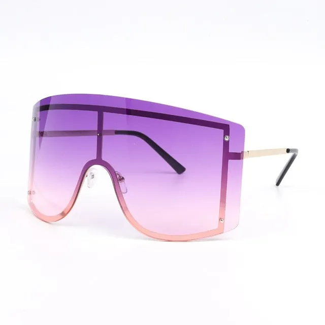 Fashion Oversized Blue Yellow Gradient Sunglasses Women 2019 Luxulry Brand Designer Red Rimless Metal Female Sun Glasses Shades