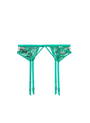 Fleur du Mal Allover Foil Embroidery Garter Belt