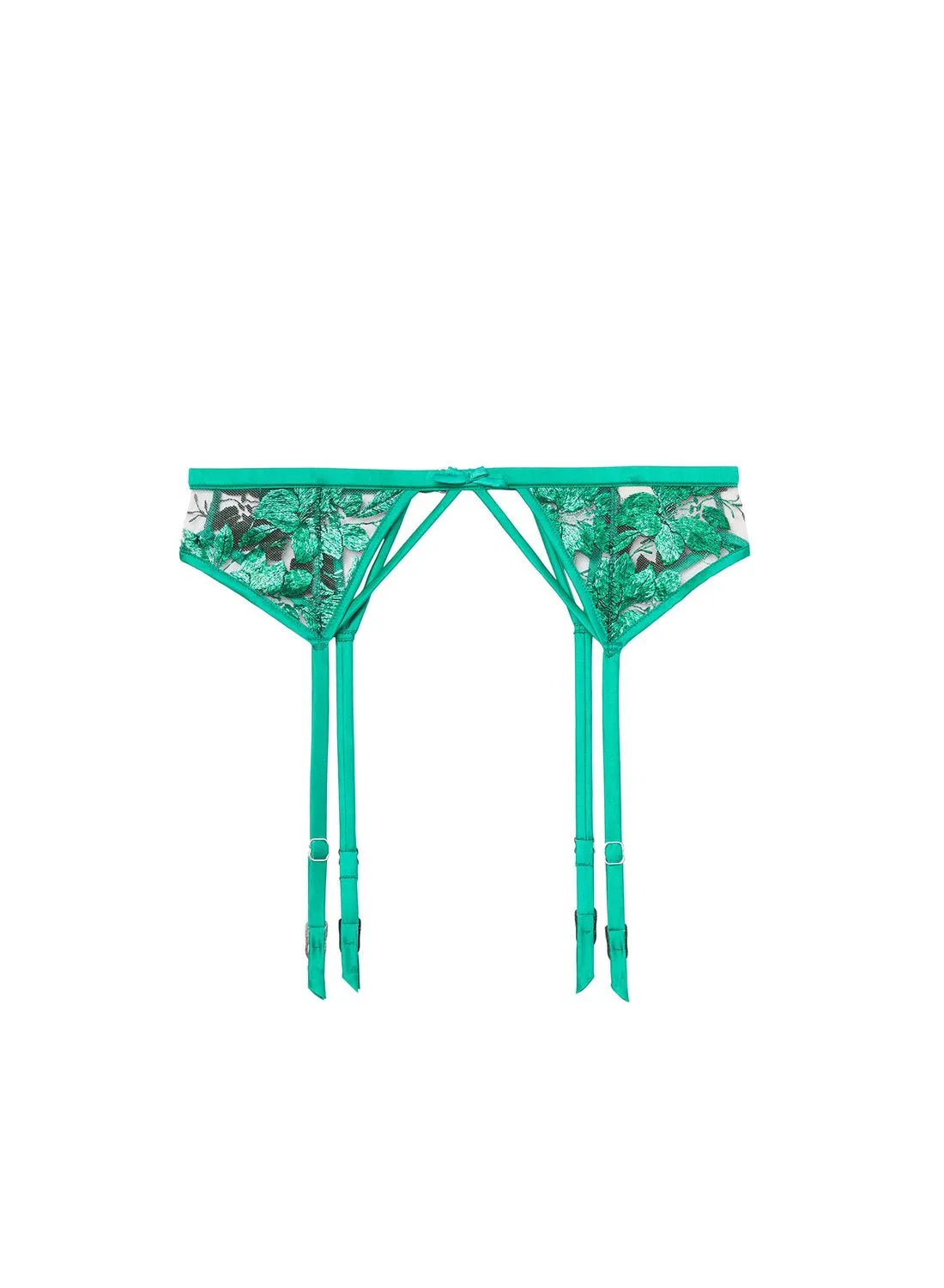 Fleur du Mal Allover Foil Embroidery Garter Belt