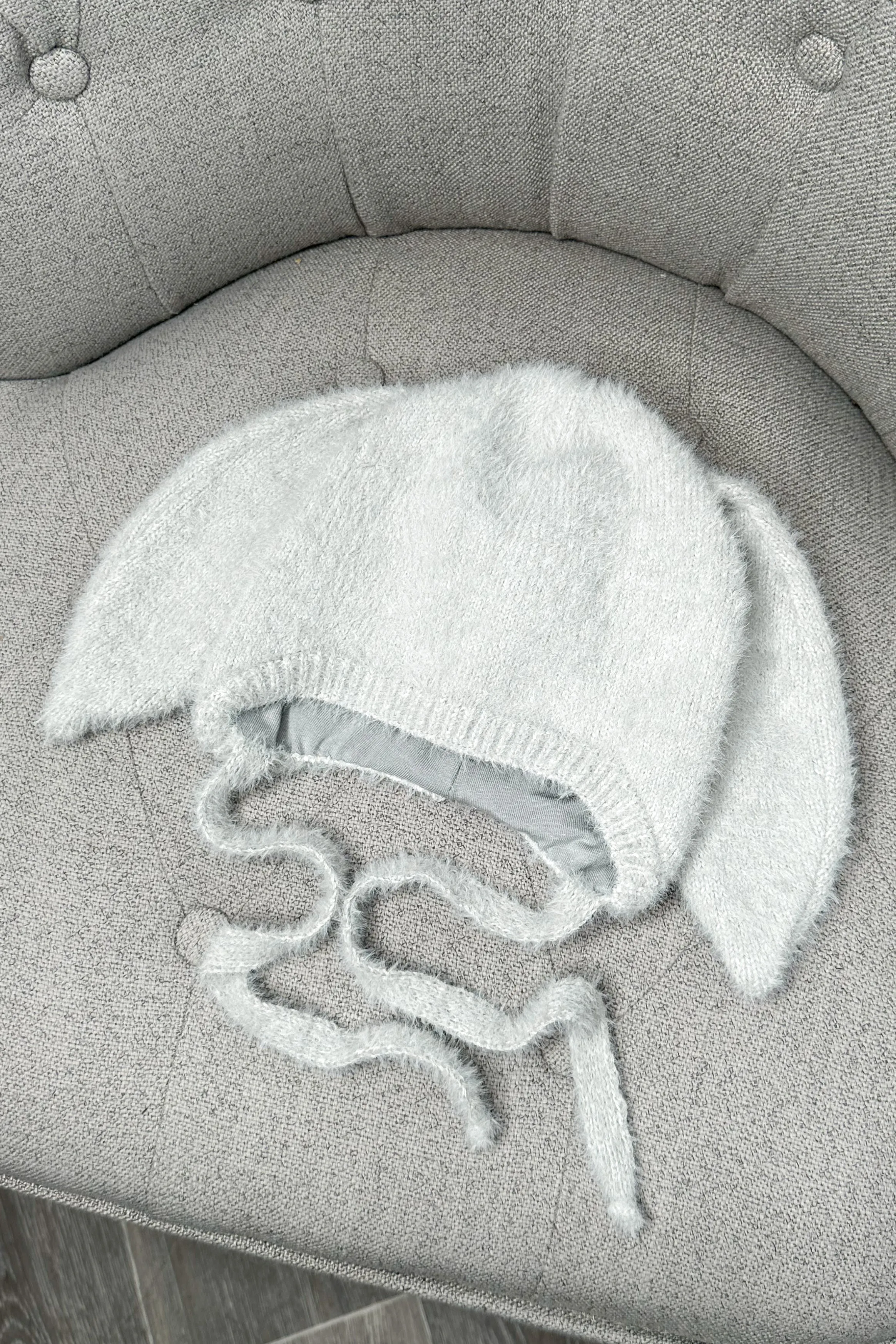 Fluffy Light Grey Bunny Ear Hat