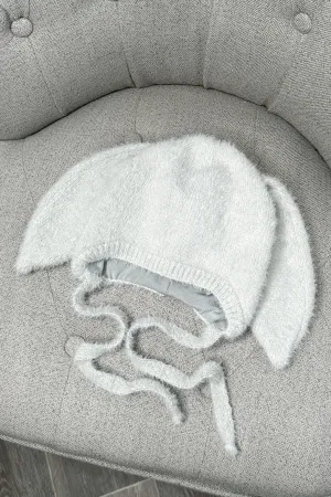 Fluffy Light Grey Bunny Ear Hat