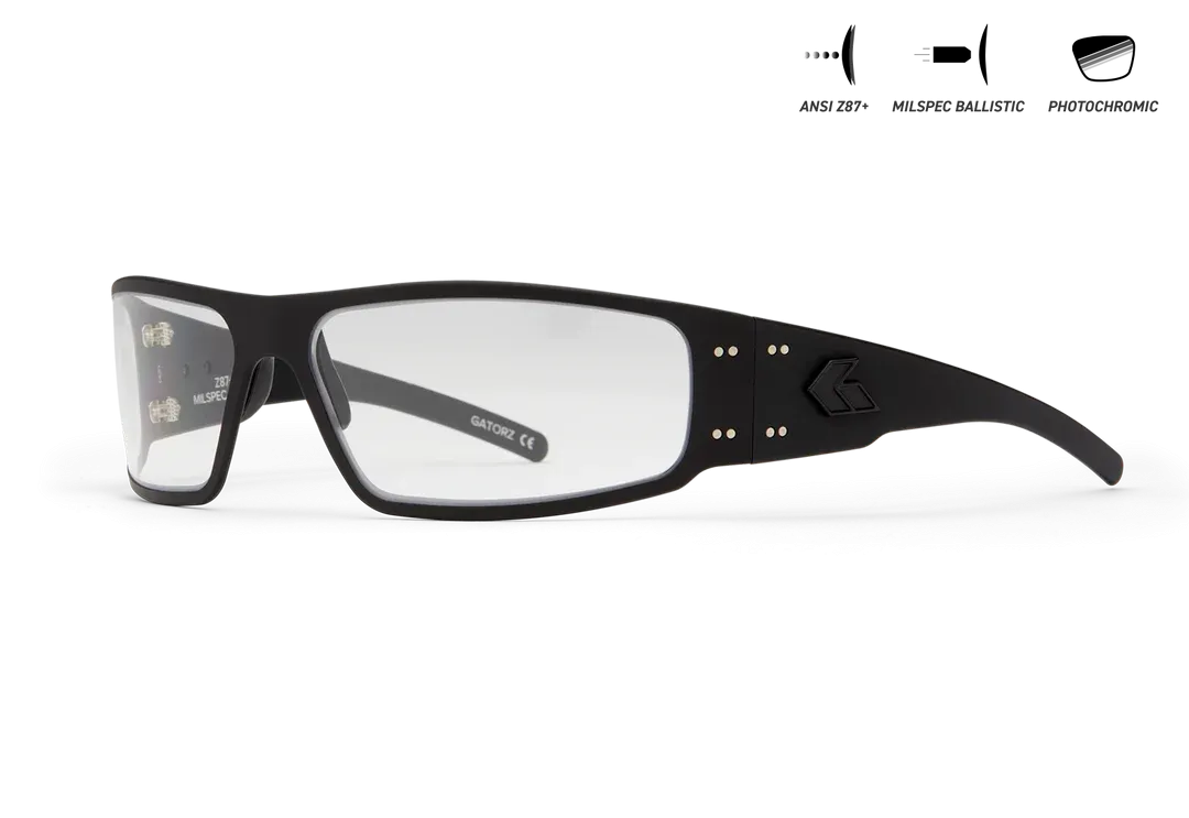 Gatorz Milspec Magnum, Matte Black, Ballistic ANSI Z87 ,  Photochromic Anti-Fog (Inferno)
