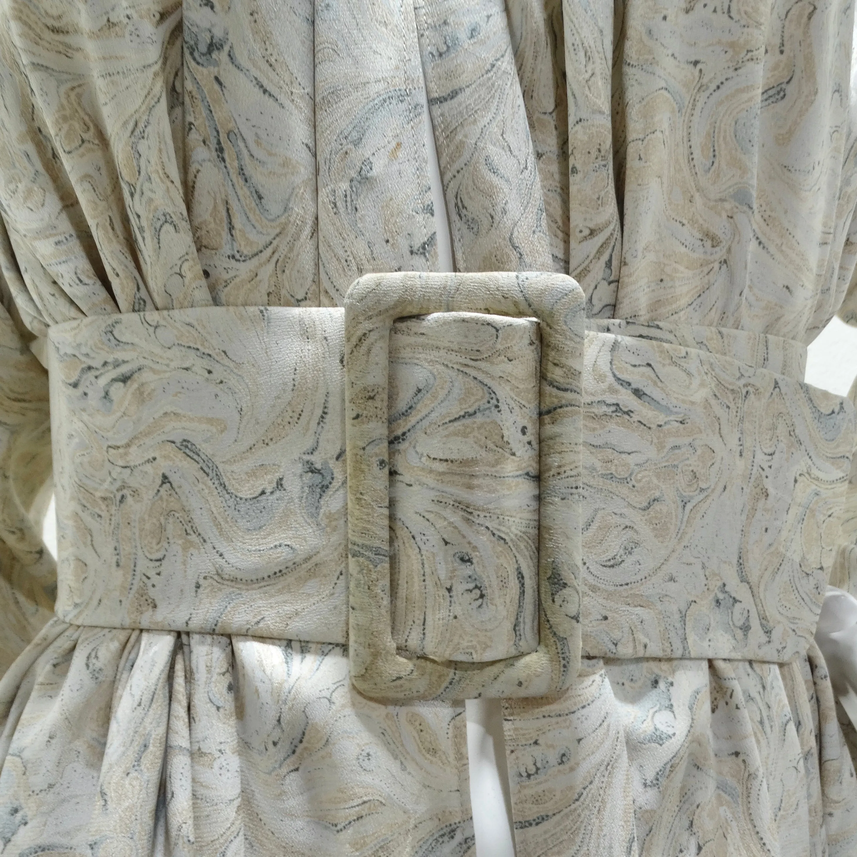 Geoffrey Beene 1980s Marble Print Belted Duster Dress