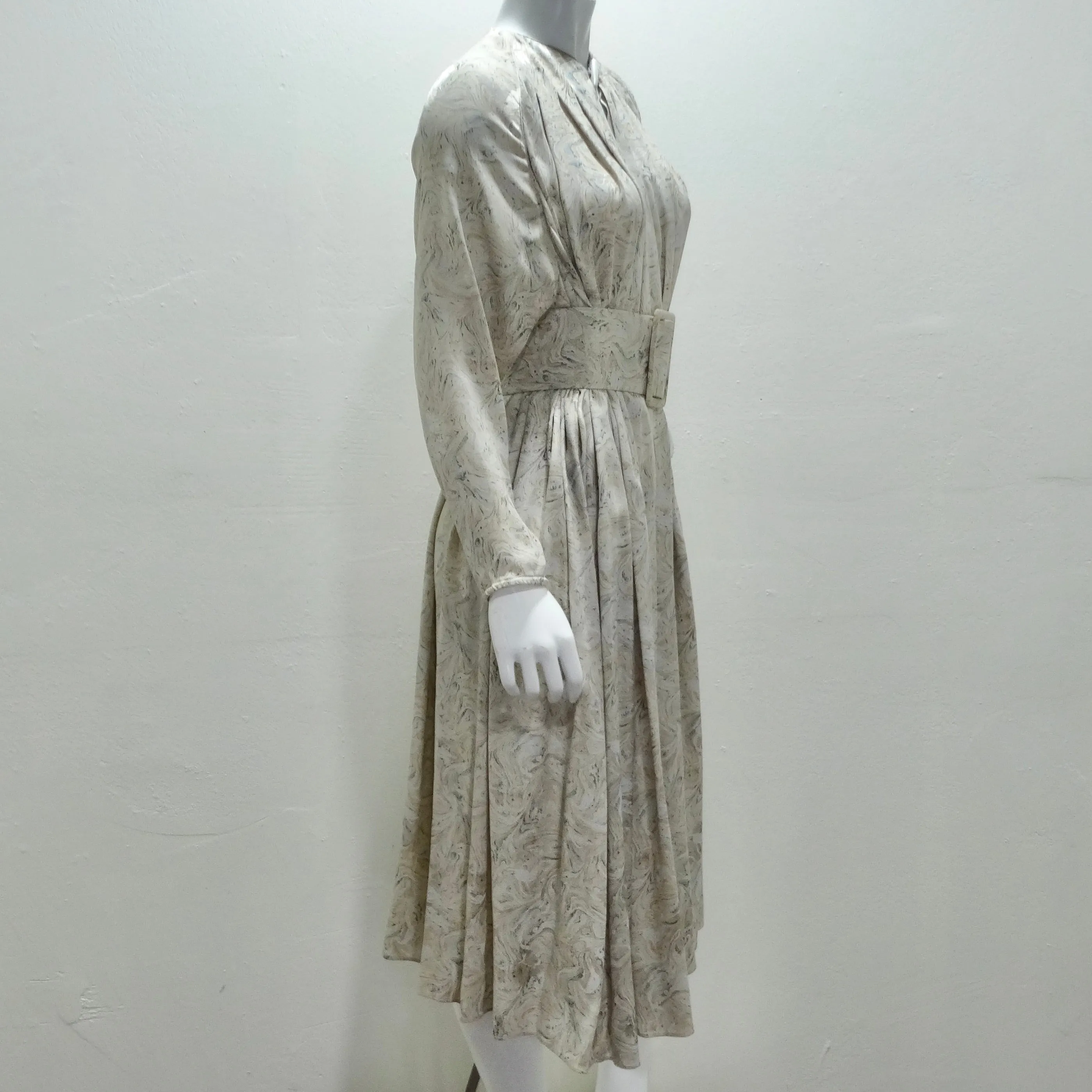 Geoffrey Beene 1980s Marble Print Belted Duster Dress
