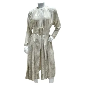 Geoffrey Beene 1980s Marble Print Belted Duster Dress
