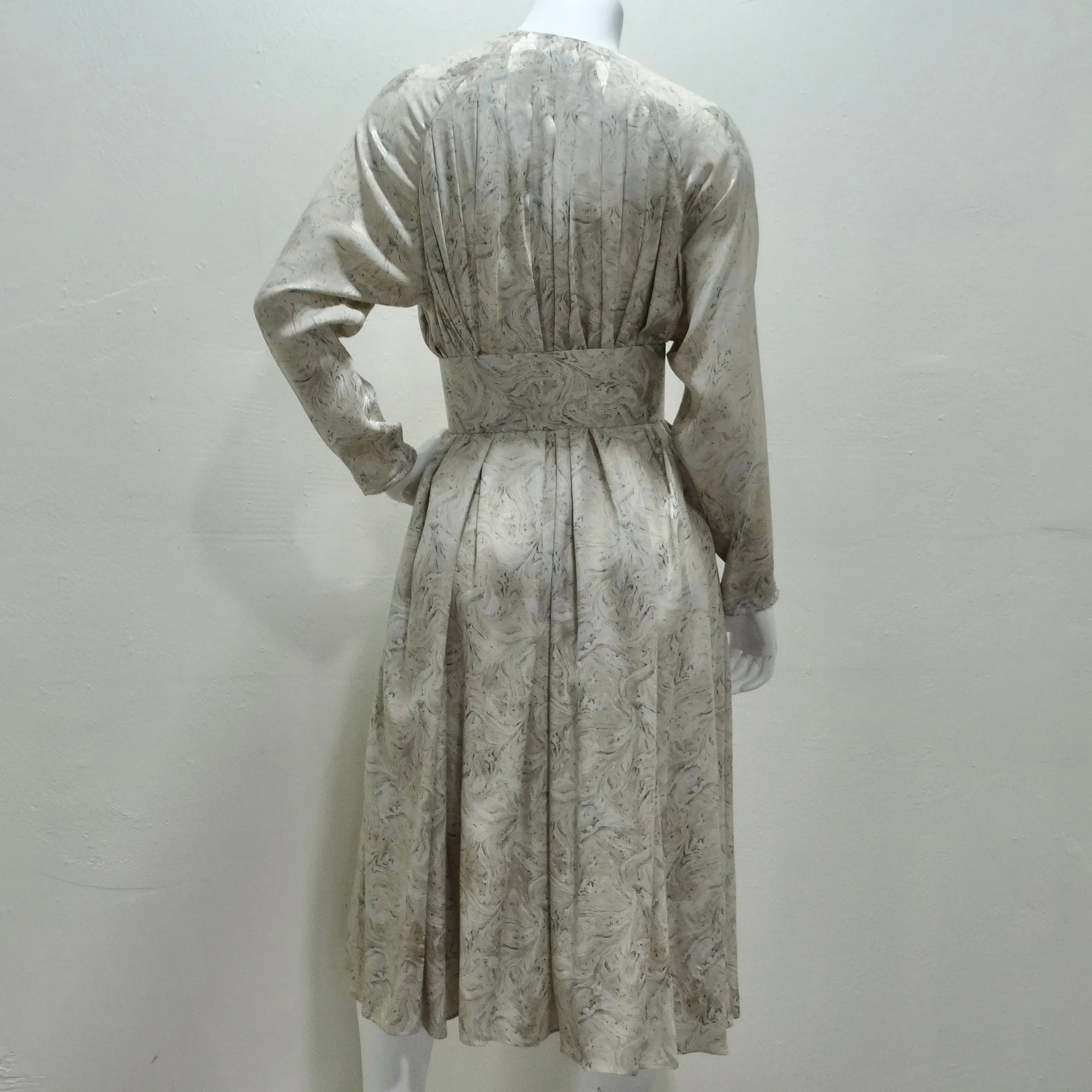 Geoffrey Beene 1980s Marble Print Belted Duster Dress
