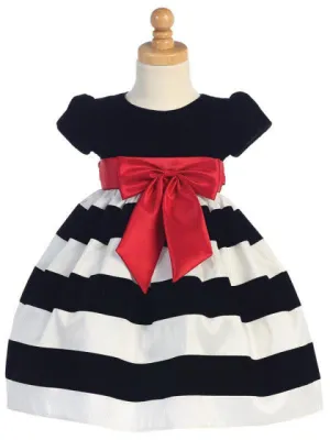 Girls Black Velvet and Flocked White Taffeta Holiday Dress - C925WB