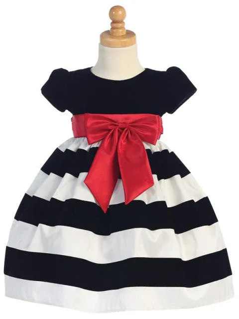 Girls Black Velvet and Flocked White Taffeta Holiday Dress - C925WB