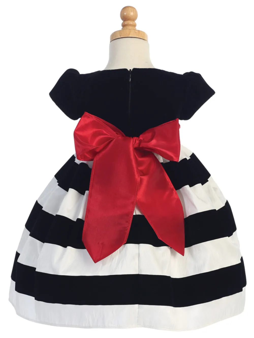 Girls Black Velvet and Flocked White Taffeta Holiday Dress - C925WB
