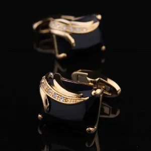 Gold & Black Mens Stainless Steel Square Cufflinks for Shirt with Box - Hand Crafted Perfect Gift