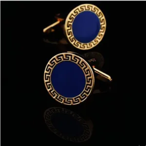 Gold & Blue Mens Stainless Steel Circles Cufflinks for Shirt with Box - Hand Crafted Perfect Gift