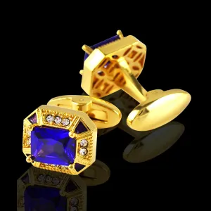 Gold & Blue Mens Stainless Steel Cufflinks for Shirt with Box - Hand Crafted Perfect Gift