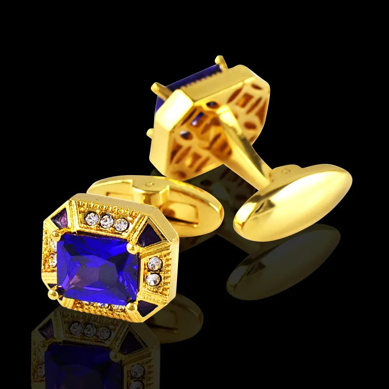 Gold & Blue Mens Stainless Steel Cufflinks for Shirt with Box - Hand Crafted Perfect Gift