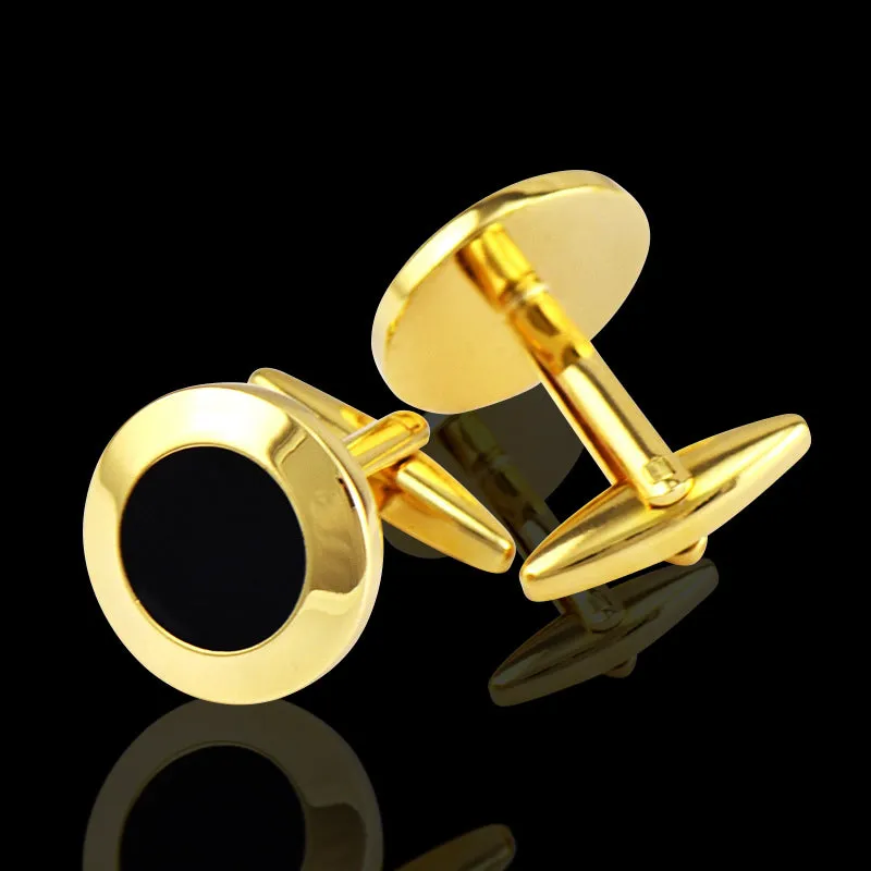Gold black Mens Stainless Steel Circles Cufflinks for Shirt with Box - Hand Crafted Perfect Gift