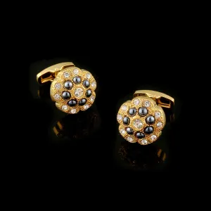 Gold Black Mens Stainless Steel Flowers Cufflinks for Shirt with Box - Hand Crafted Perfect Gift