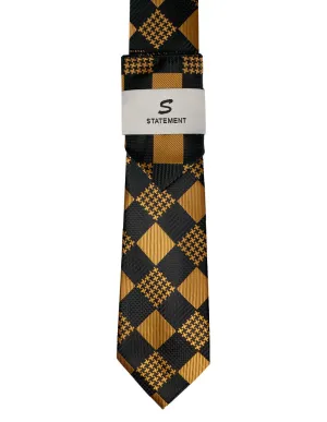 GOLD CHECKERED 2 PC TIE & HANKIE SET