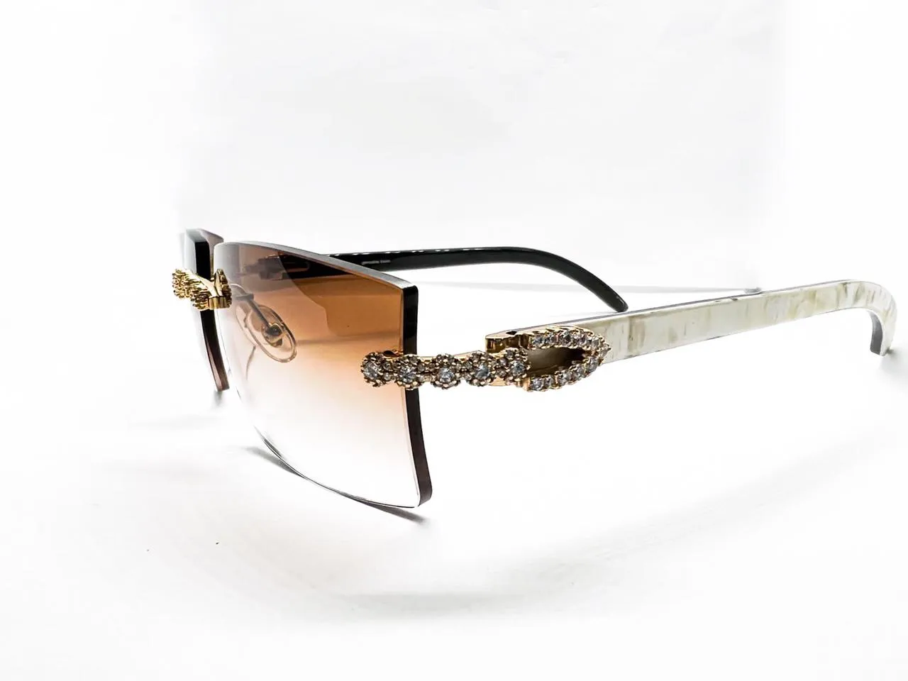 Gold Decor C White Buffs Ivory Swirls with 5 pc Cafr Flower Set Sunglasses