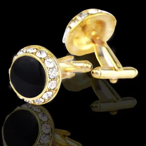 Gold Mens Stainless Steel Circles With Stones Cufflinks for Shirt with Box - Hand Crafted Perfect