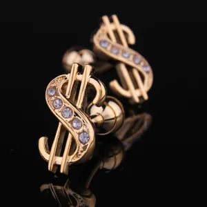 Gold Mens Stainless Steel Dollar Signs Cufflinks for Shirt with Box - Hand Crafted Perfect Gift