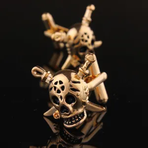 Gold Mens Stainless Steel Pirates Cufflinks for Shirt with Box - Hand Crafted Perfect Gift