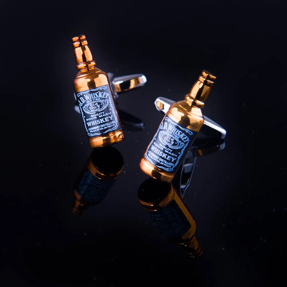 Gold Mens Stainless Steel Whiskey Cufflinks for Shirt with Box - Hand Crafted Perfect Gift