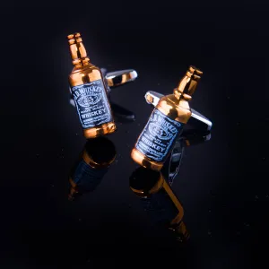 Gold Mens Stainless Steel Whiskey Cufflinks for Shirt with Box - Hand Crafted Perfect Gift